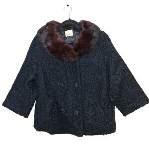 Winter Women’s Vintage 1960’s Persian Curly Lamb Fur Mink Collar Coat Size XL
